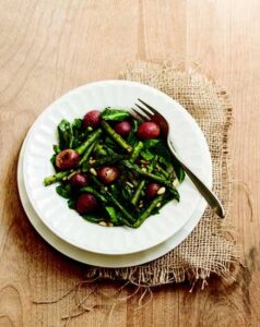 Sweet Grape Asparagus Salad on a Bed of Collard Ribbons